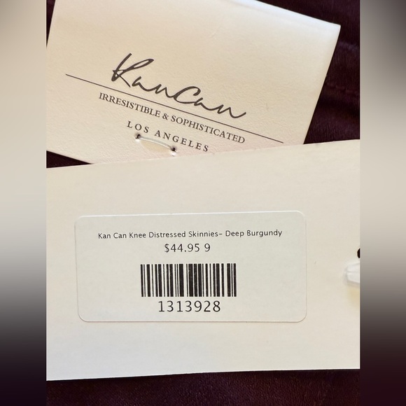 KAN CAN KNEE DISTRESSED SKINNY‎ JEANS- DEEP BURGUNDY - Picture 11 of 14